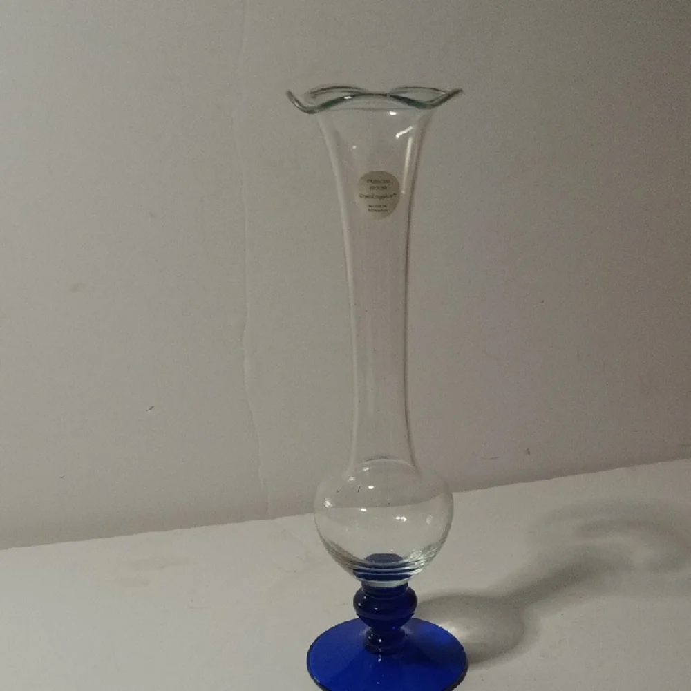 Princess House Clear and Blue Glass Vase